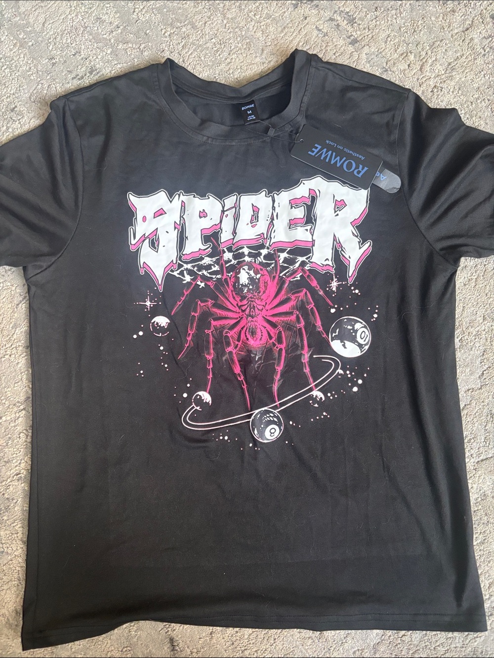 ROMWE Black Tee with Pink Spider Space Graphic